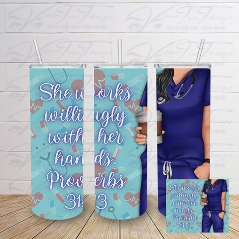 Proverbs 31:13 Nurse Tumbler 3